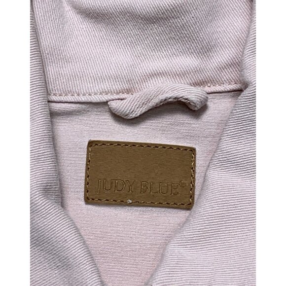 Judy Blue Womens Pink Denim Jacket Size S Distressed Hem Button Up Pockets - Picture 9 of 16